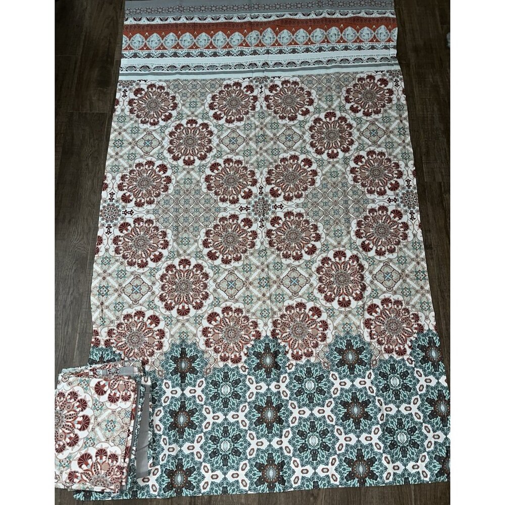 Curtains Set Of 4 Panels 49x82 Bohemian Pattern Coral Gray Teal Rod Pocket 2 Way